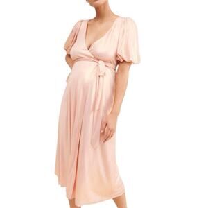 Yumi Kim Maternity Francine Pink Sparkley Wrap Midi Dress Size Small